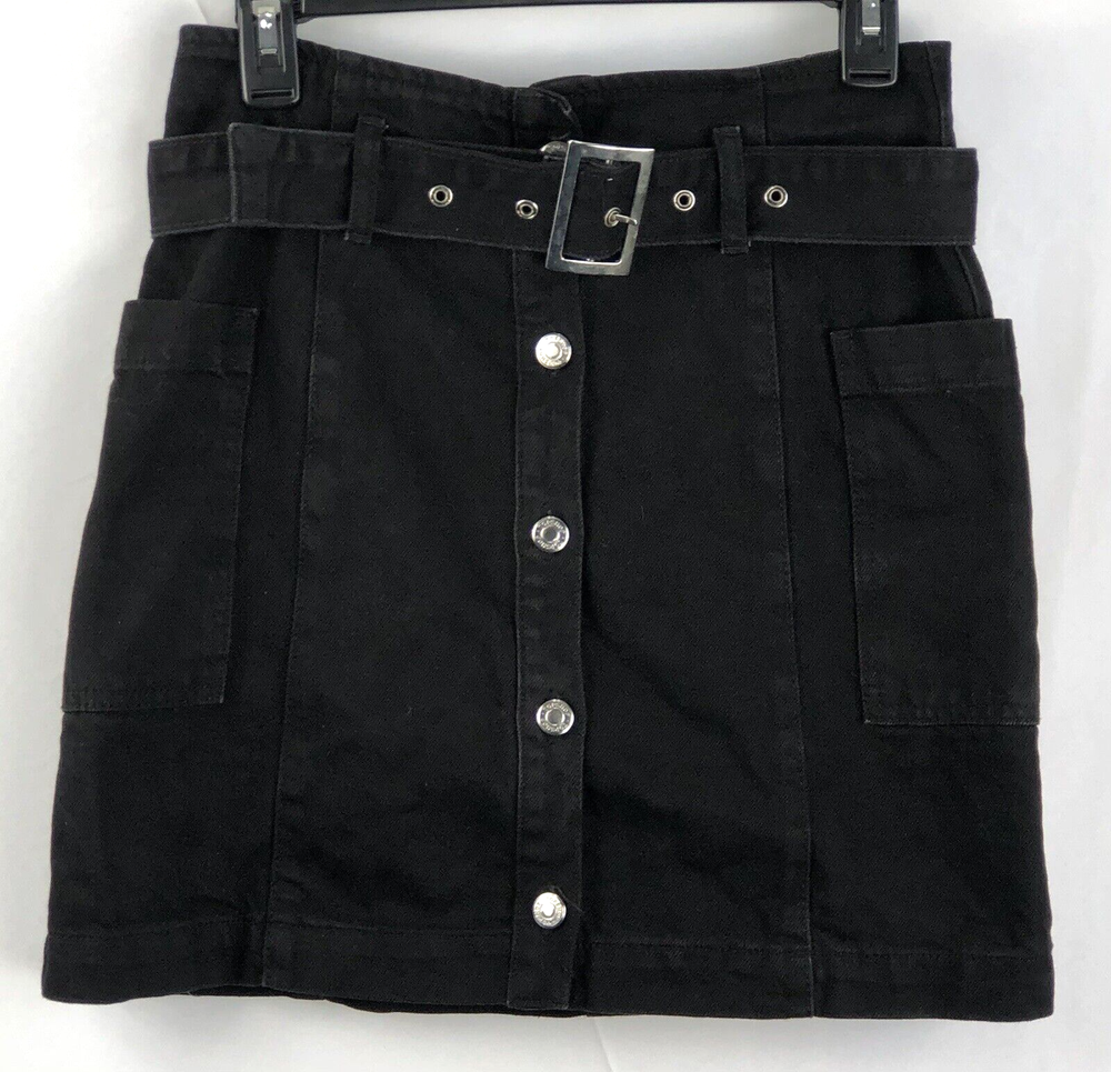 Top Shop Denim Jean Mini Skirt 6 Black Belt 28