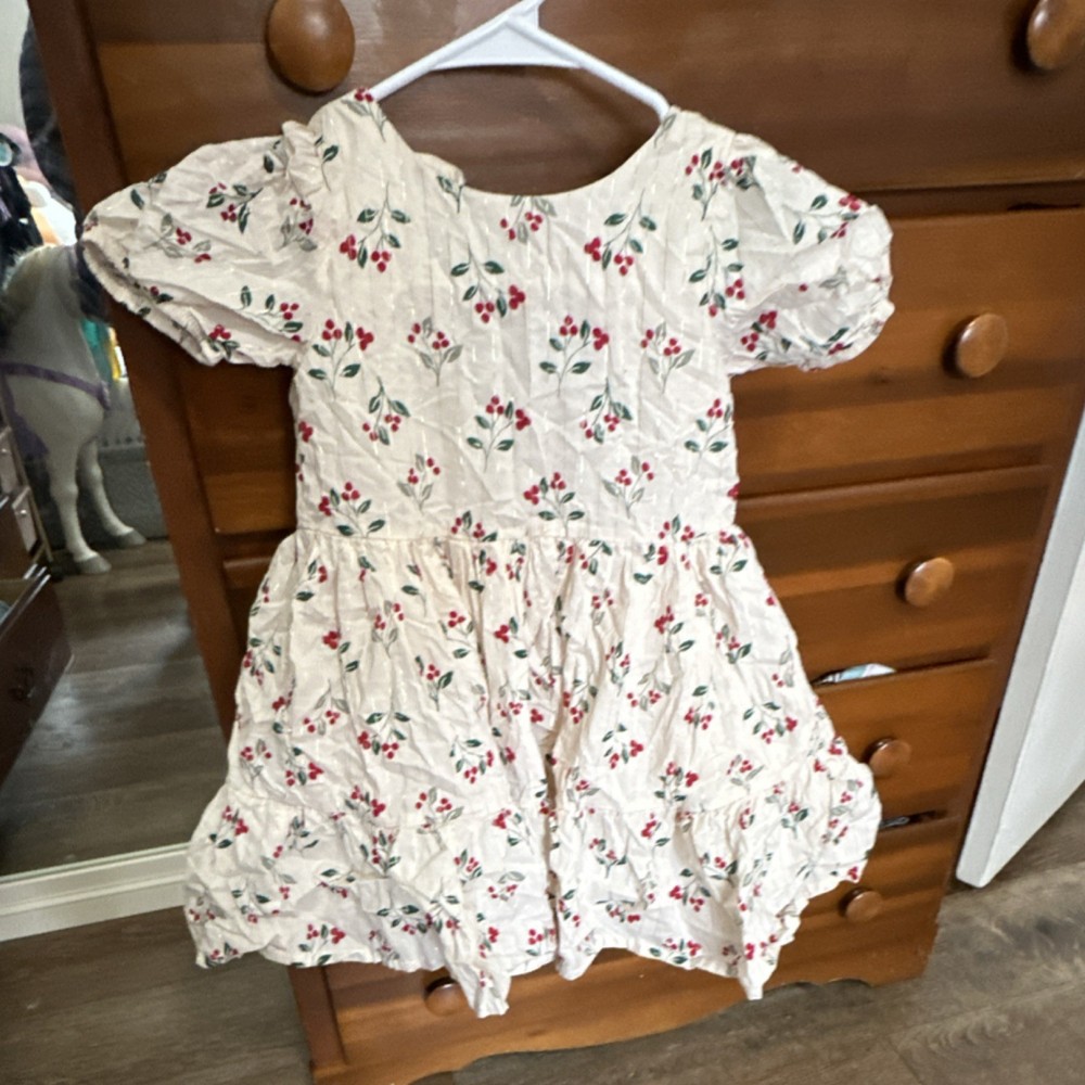 Carter's Girls 4T Fit & Flare Floral Dress Ivory Red Green Cotton Ruffle