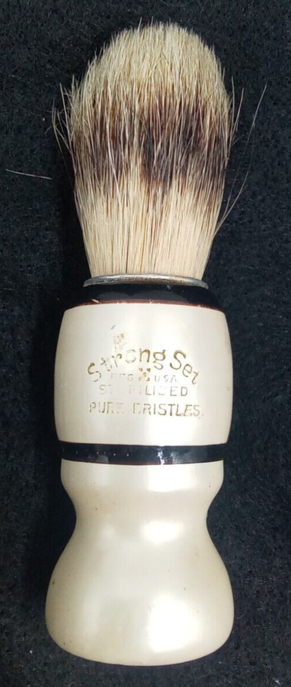 Strong Set Shaving Brush Sterilized Pure Bristles USA 1950 White Decor Vintage