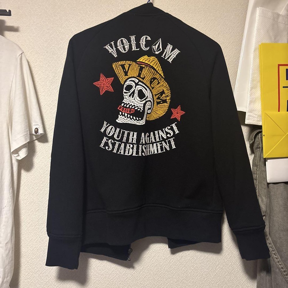 Volcom Skull Star Embroidery Zip Up Jacket Black Size Youth New