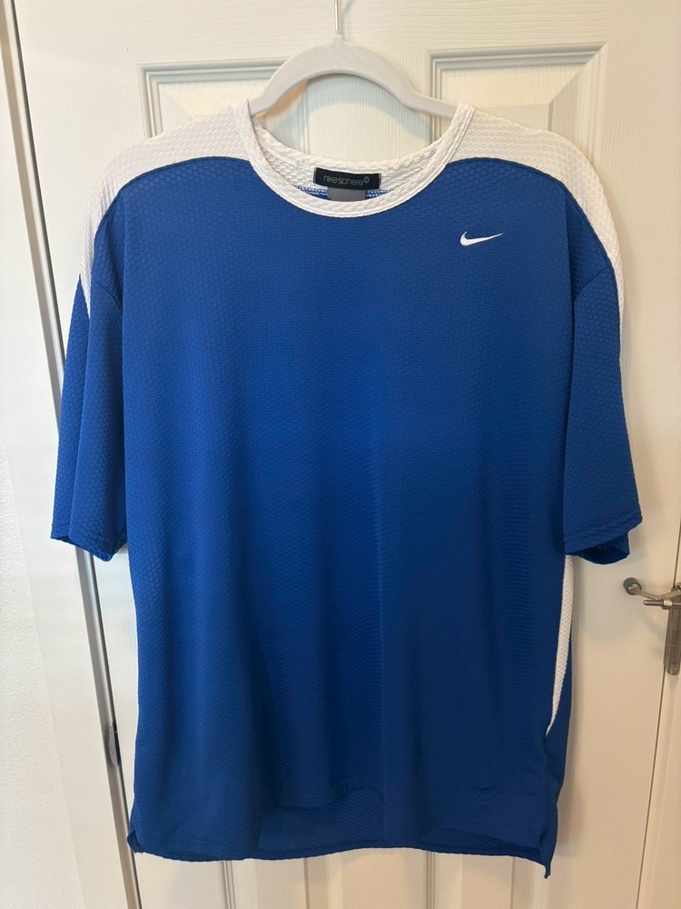 Vintage Grey Tag Nike Sphere Dry Blue White Shirt Size L