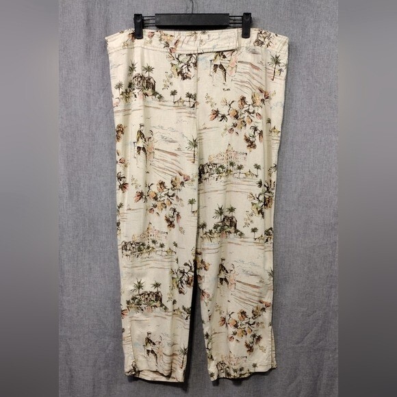 Monroe & Main Linen Blend Hawaiian Pants Womens 18W Tan Boho Retro 90s Y2K