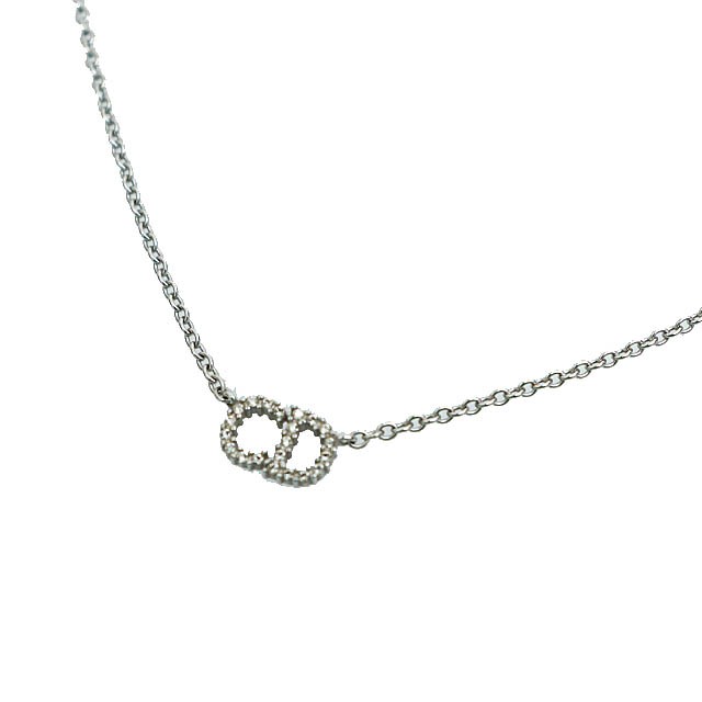 Dior Clair D Lune Logo Rhinestone Silver Pendant Necklace Vintage