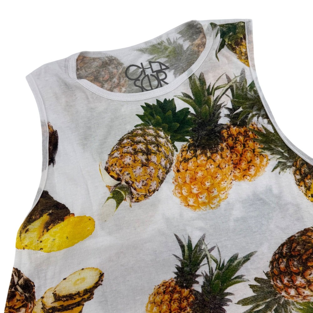 Chaser Women's White Pineapple Print Sleeveless Tank Top Size M