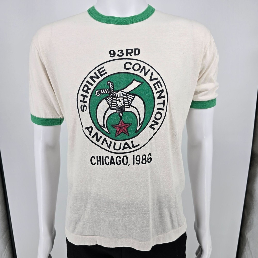 Vintage 1986 Shrine Convention Chicago Ringer Tee T-Shirt Size M/L