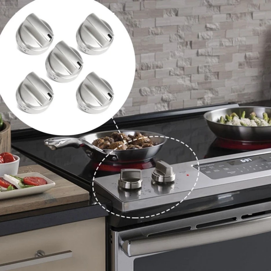 5 P Stainless Steel Look Control Knob Kits For GE Gas Range Stove WB03X24818*&*