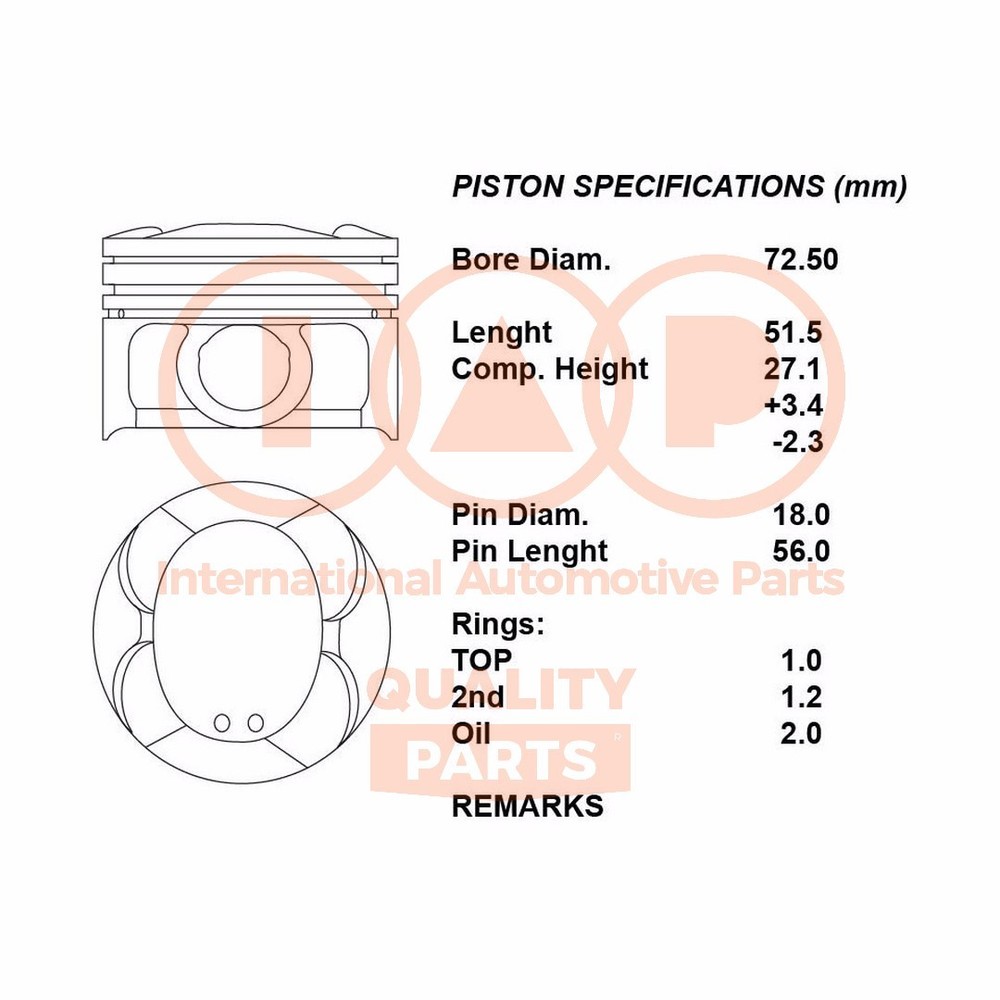 IAP QUALITY PARTS Complete Piston Series 100-00115 for SMART - Upgrade 050