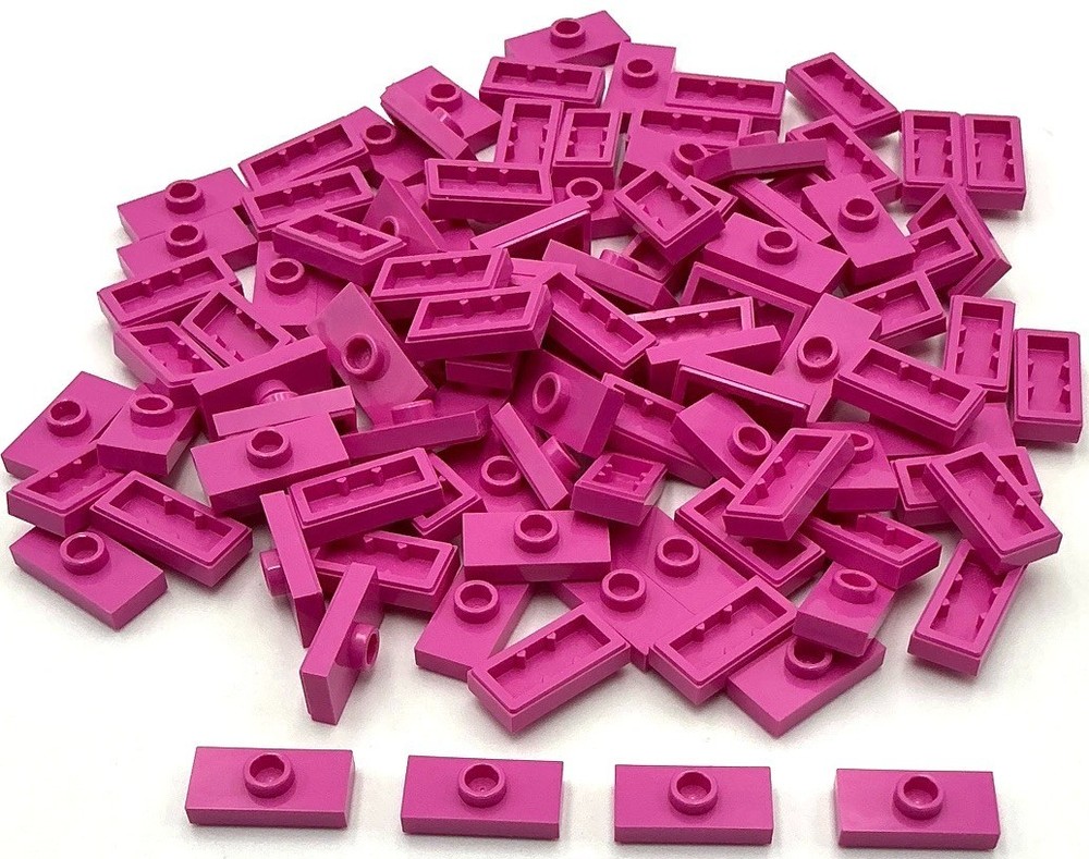 Lego 100 Dark Pink 1x2 Modified Plates with Bottom Studs