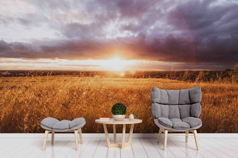 3D Sky Field Sunset Landscape Wall Murals Wallpaper Murals Wall Sticker