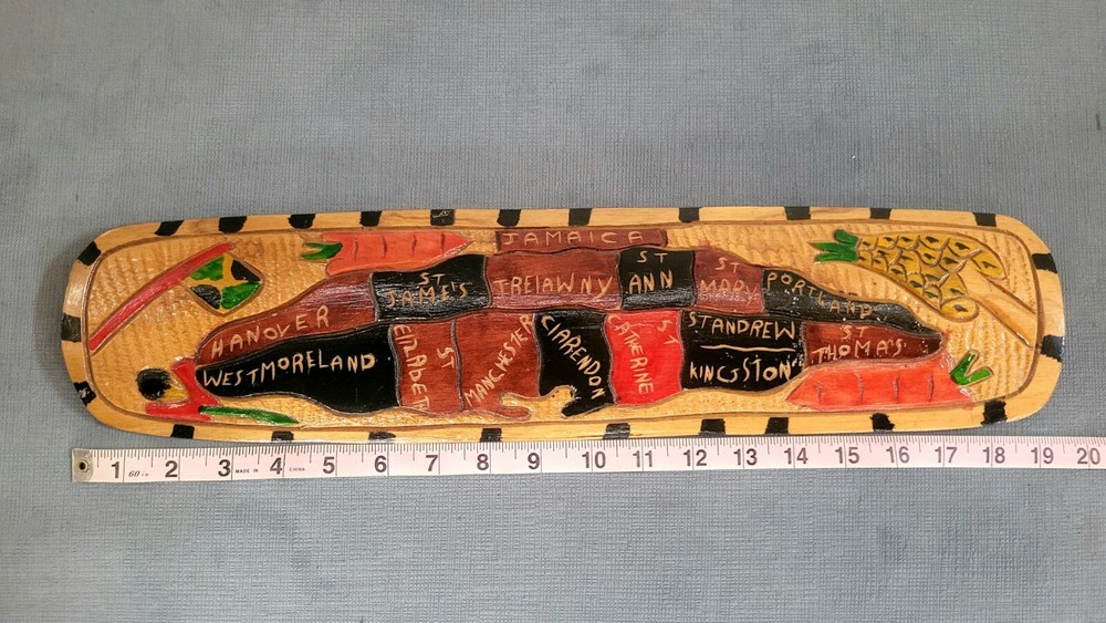 Jamaican Hand Crafted Jamaica Map Wall Plaque 19inx5in