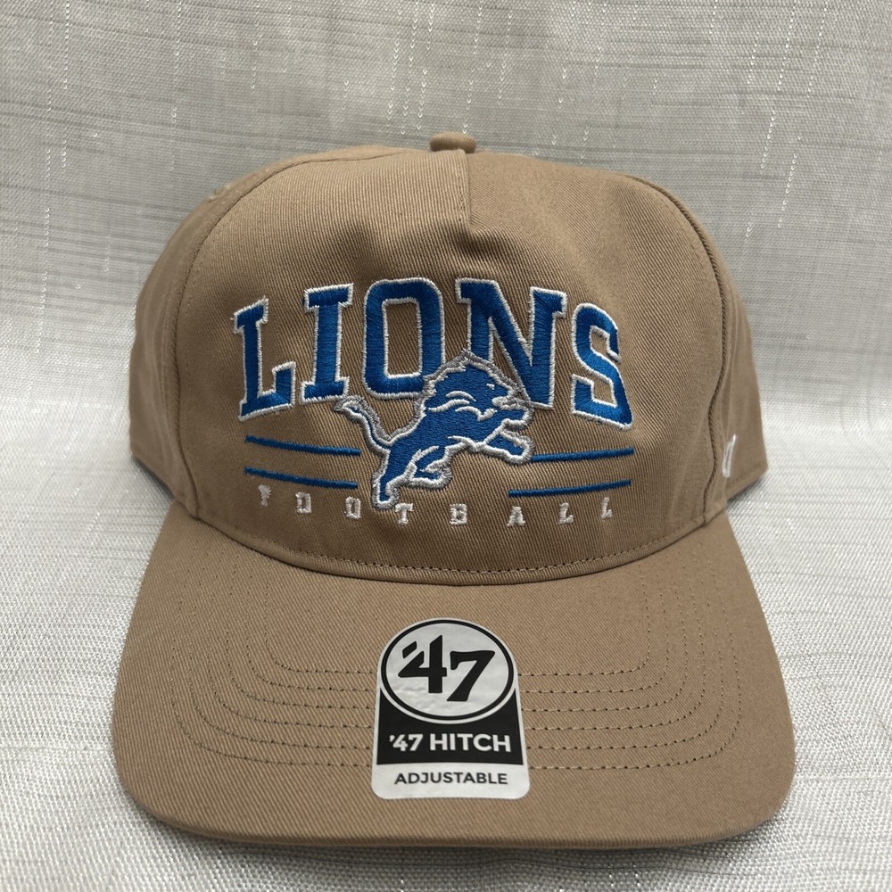 NEW '47 Brand Detroit Lions Team Logo Khaki Tan Brown Hitch Snapback Hat NWT