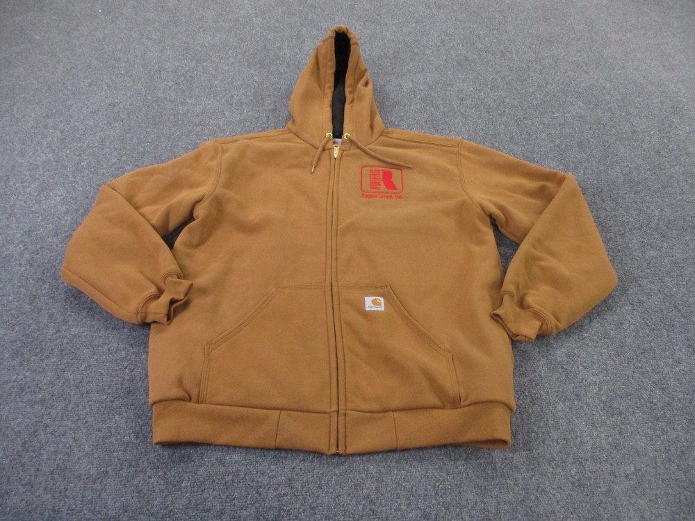 Carhartt Men's Brown Lined Hooded Work Jacket for Outdoor Hiking Camping