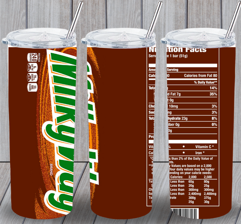 Milky Way Candybar Multicolor 20oz Insulated Tumbler Lid Plastic Straw New