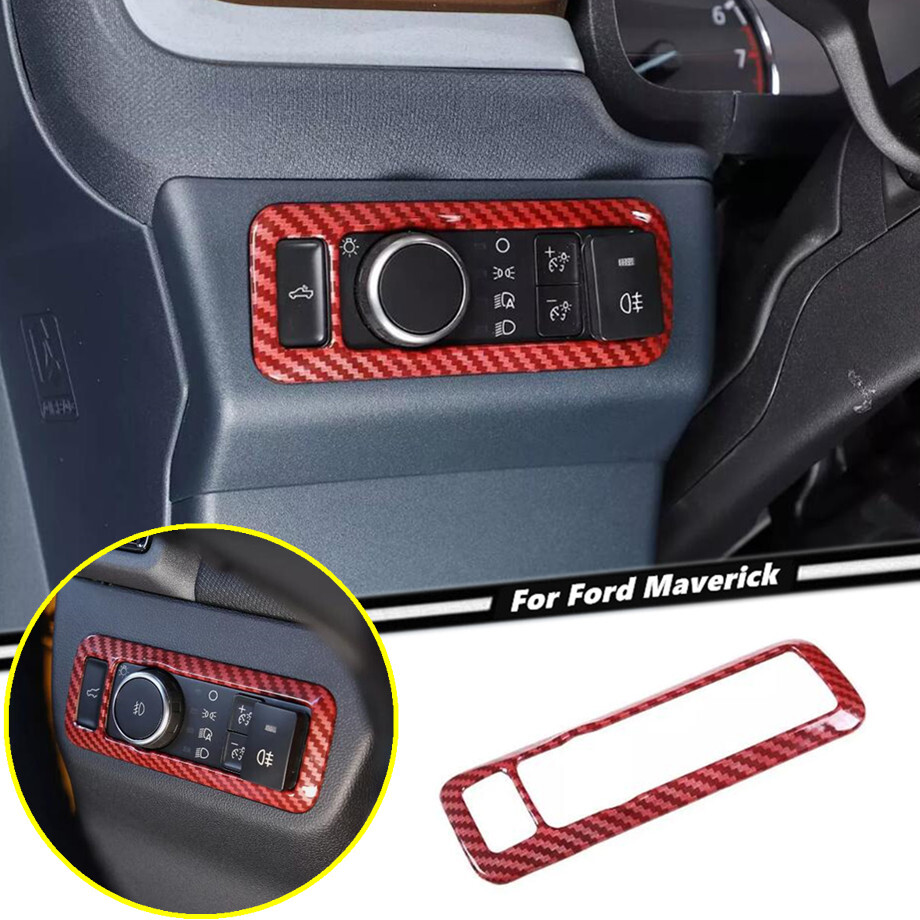 Car Headlight Switch Cover Trim For Ford Maverick 22-2024 Accessories Red Carbon
