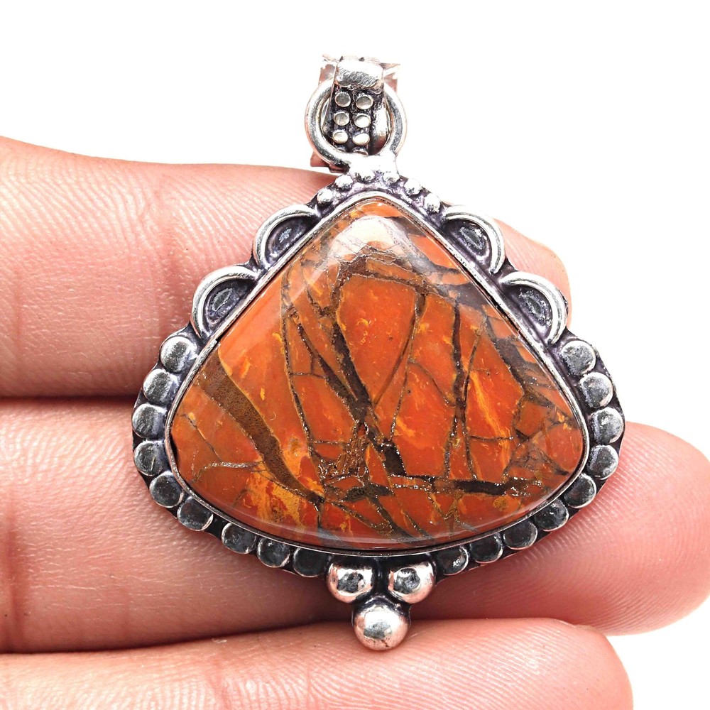Jasper Gemstone Silver Pendant Valentine's Day Gift 2.25 Inch
