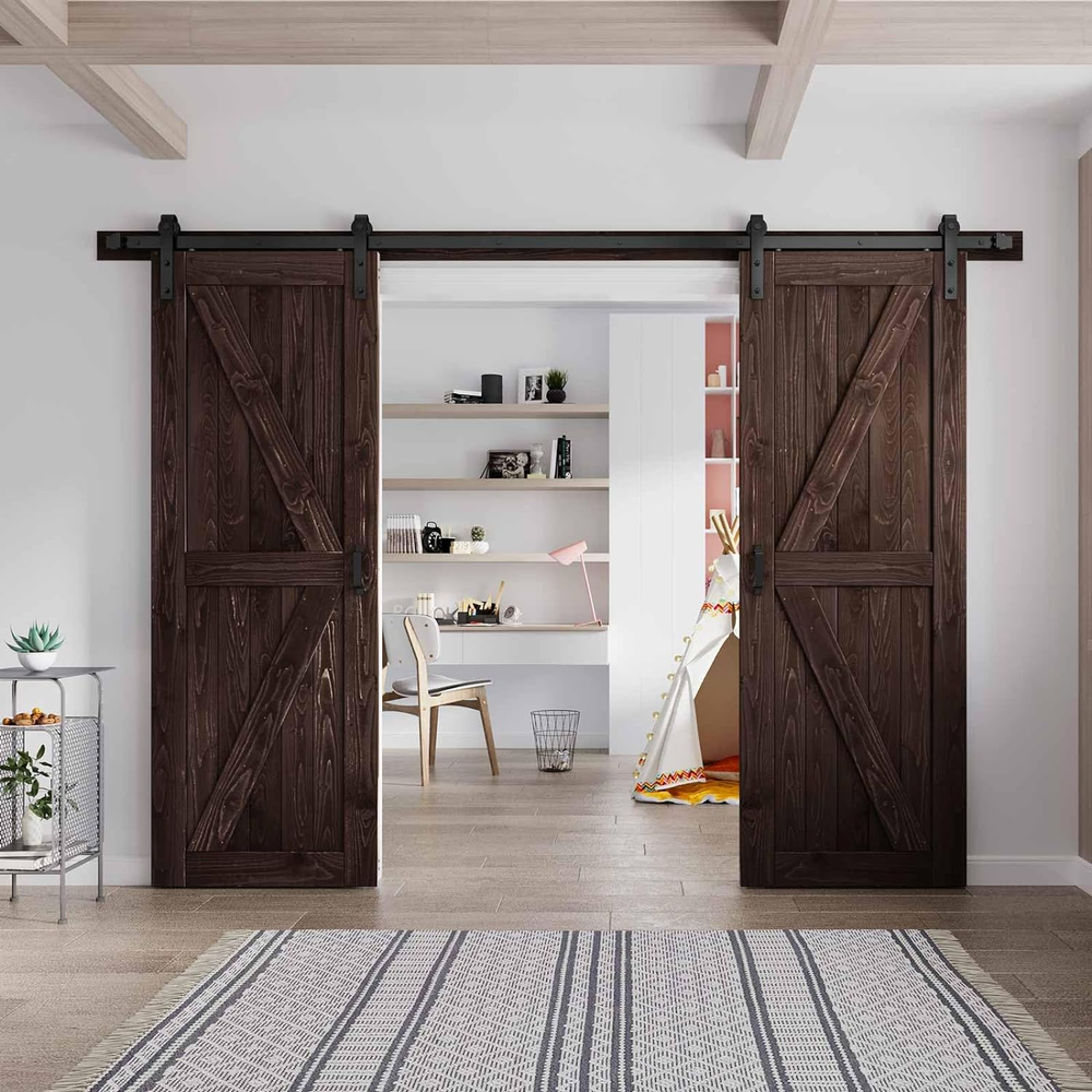 30 Double Brown Barn Door with 10 Ft Hardware Included (60 Barn Door)
