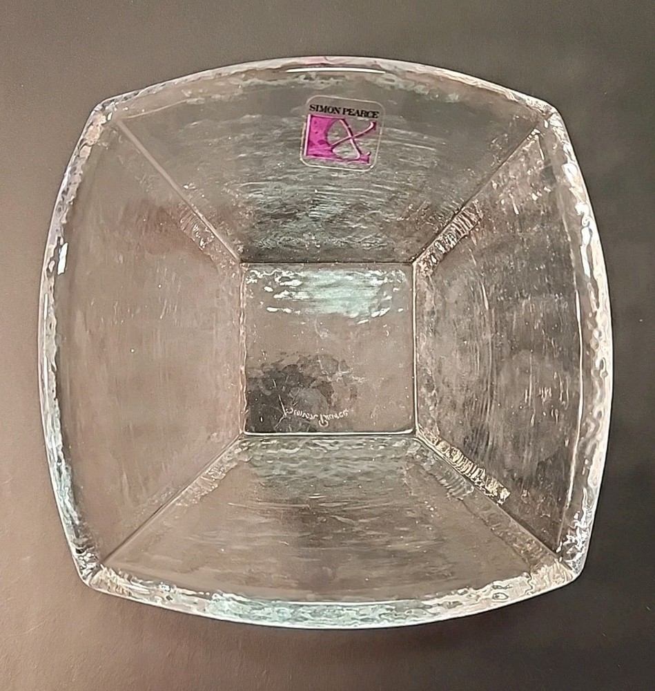 SIMON PEARCE CURVED SQUARE BOWL, Hand Made, Art Glass, 5