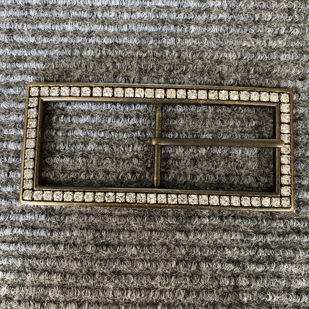 Belt Buckle Women’s Dark Gold Tone Long Rectangle Rhinestones