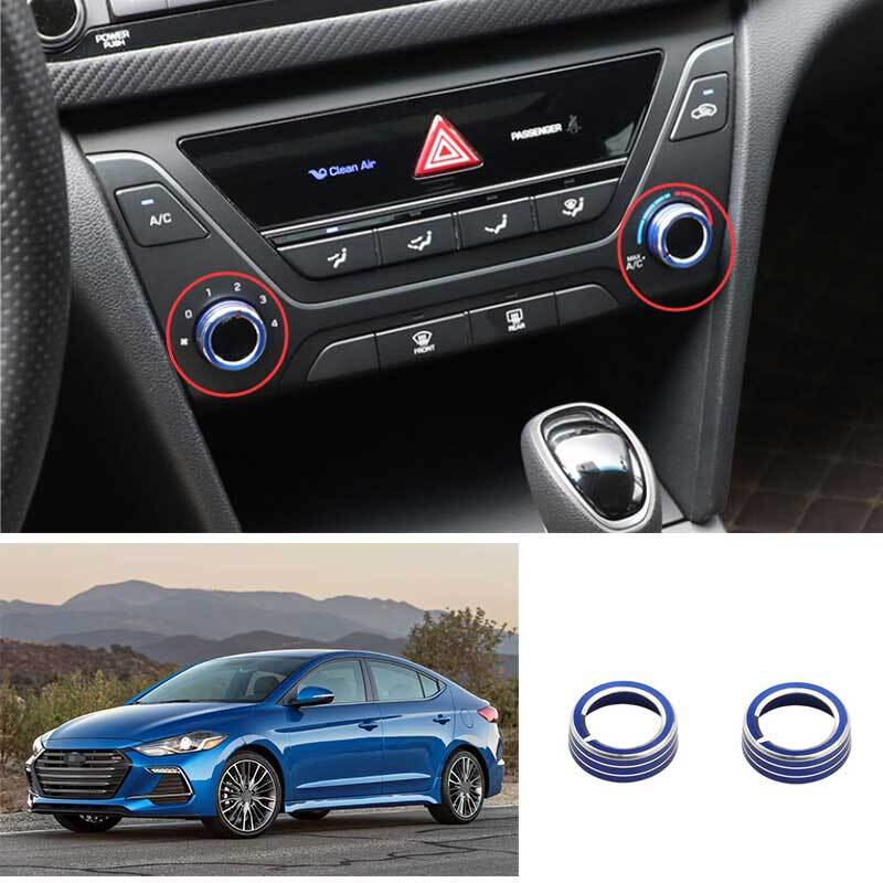Blue Alloy Center Console AC Knob Ring Trim 2PCS New For Hyundai Elantra 17-2018