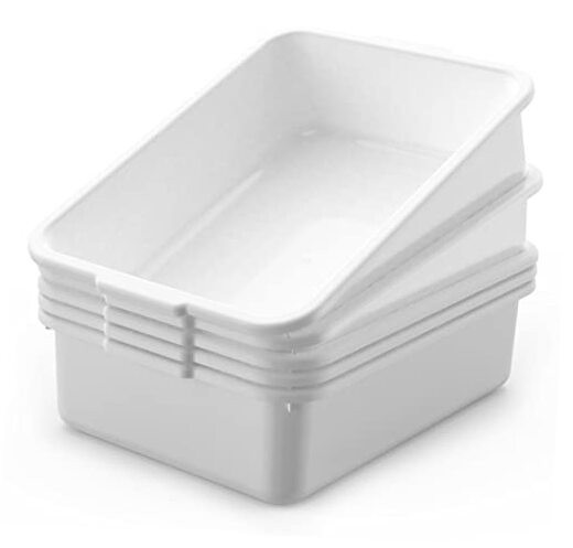 Commercial Bus Tubs Box/Tote Box, White Plastic Storage Bin with 5-Pack