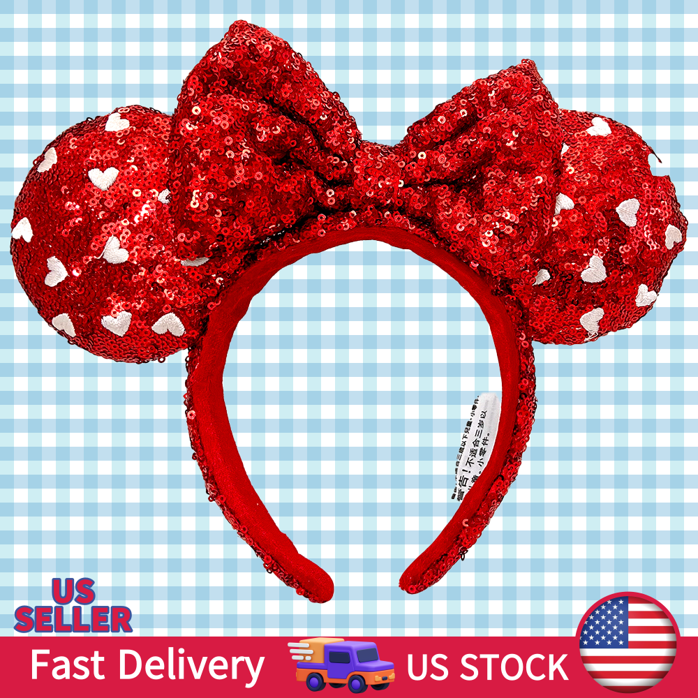 Headband Disney-Parks Valentines Day Heart Red Sequin Bow Ear Minnie NWT lovely