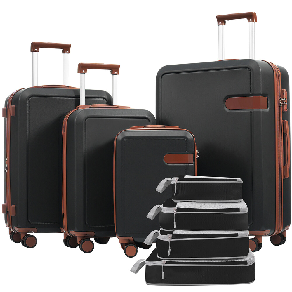 4 Piece Luggage Set with Compression Packing Cubes for Suitcase Expanable