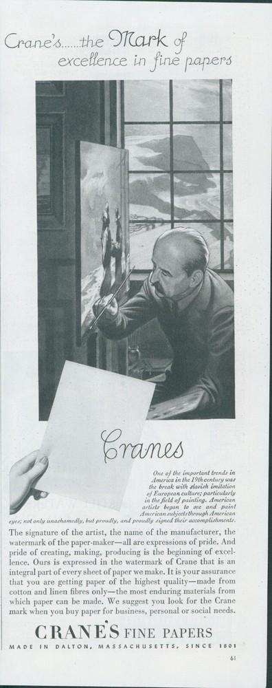1948 Cranes Fine Papers Artist Easel Watermark Cotton Linen Vintage Print Ad AH1  