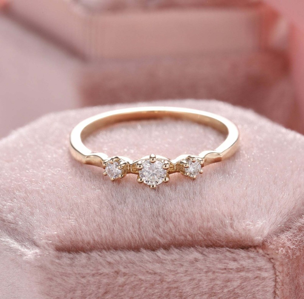 14K Yellow Gold Plated 0.50Ct Round Simulated Diamond Three Stone Promise Ring