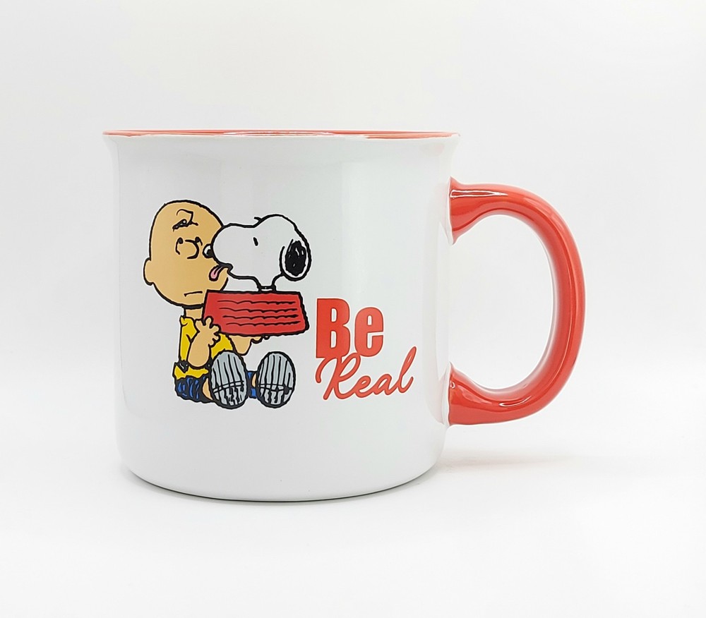 Peanuts Be Real Snoopy & Charlie Brown Coffee Tea Mug Cup 21 Oz Stoneware