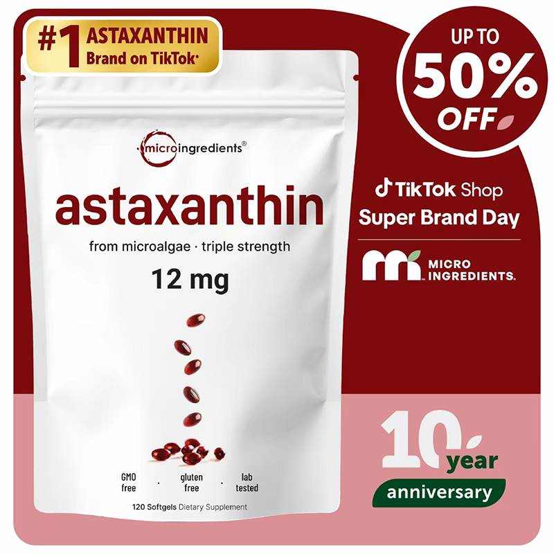 Micro Ingredients Astaxanthin 12mg, 120 softgels, tanning pills, Strength