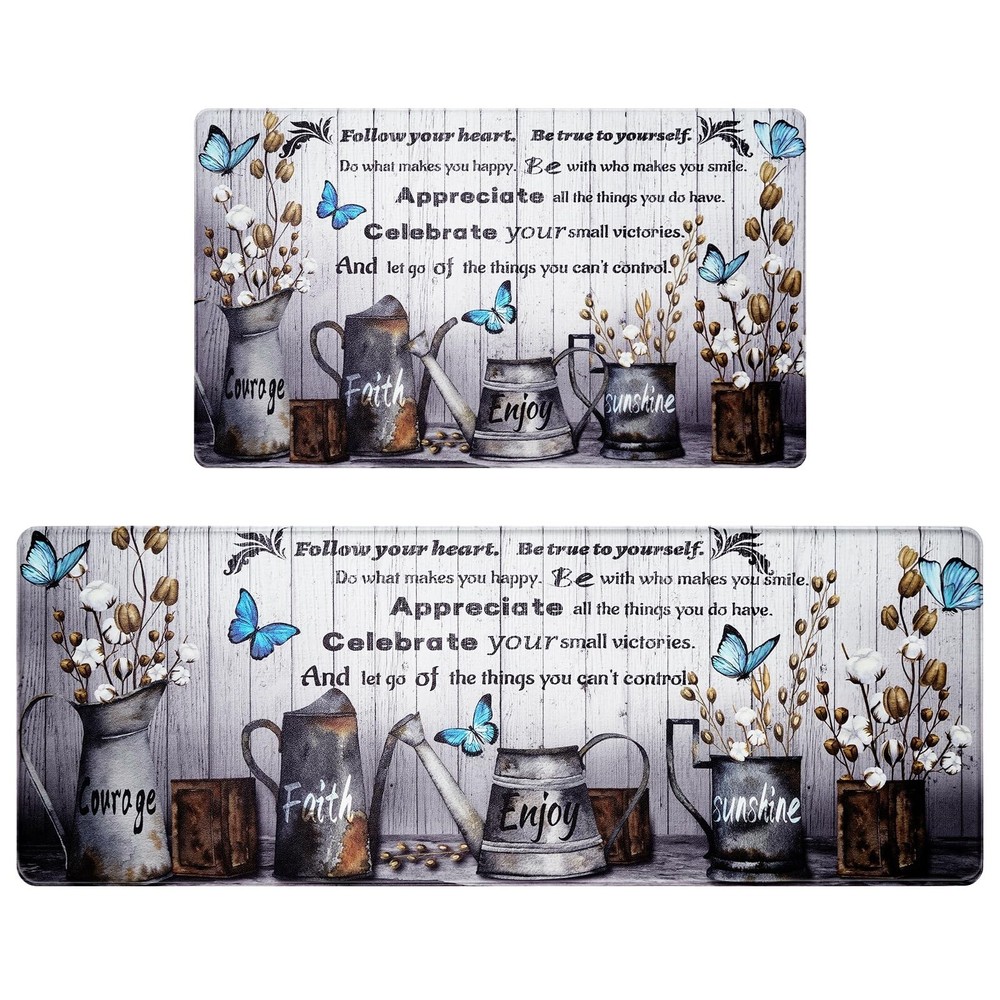 ASPMIZ Farmhouse Kitchen Rugs Sets of 2 Non Slip, Farm Floral Kitchen Mats Cu...