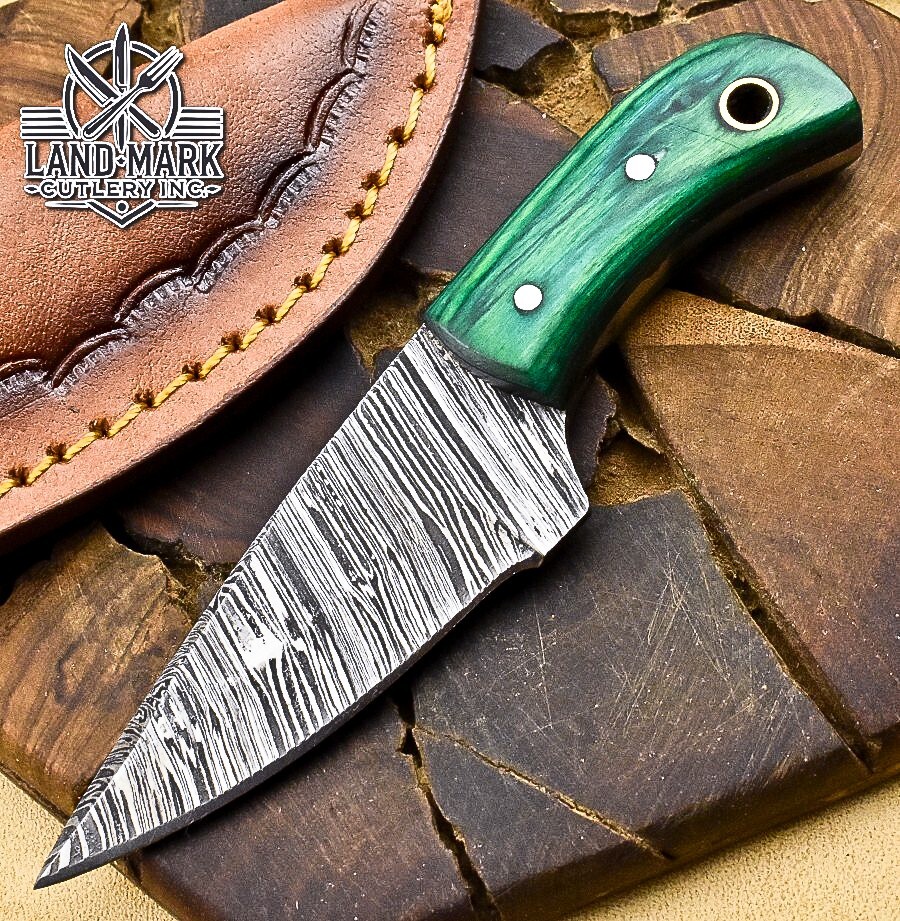 Stunning Custom Damascus Steel Hunting Mini Knife with Pakka Wood Handle