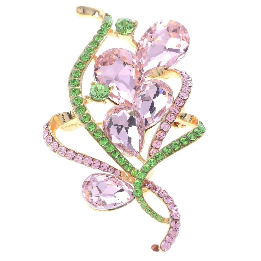 Gold Tone Metal Crystal Flower Brooch P1458-PNG