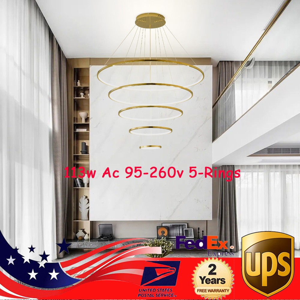 113W LED 5-Ring Ceiling Chandelier Pendant Light with Remote Control