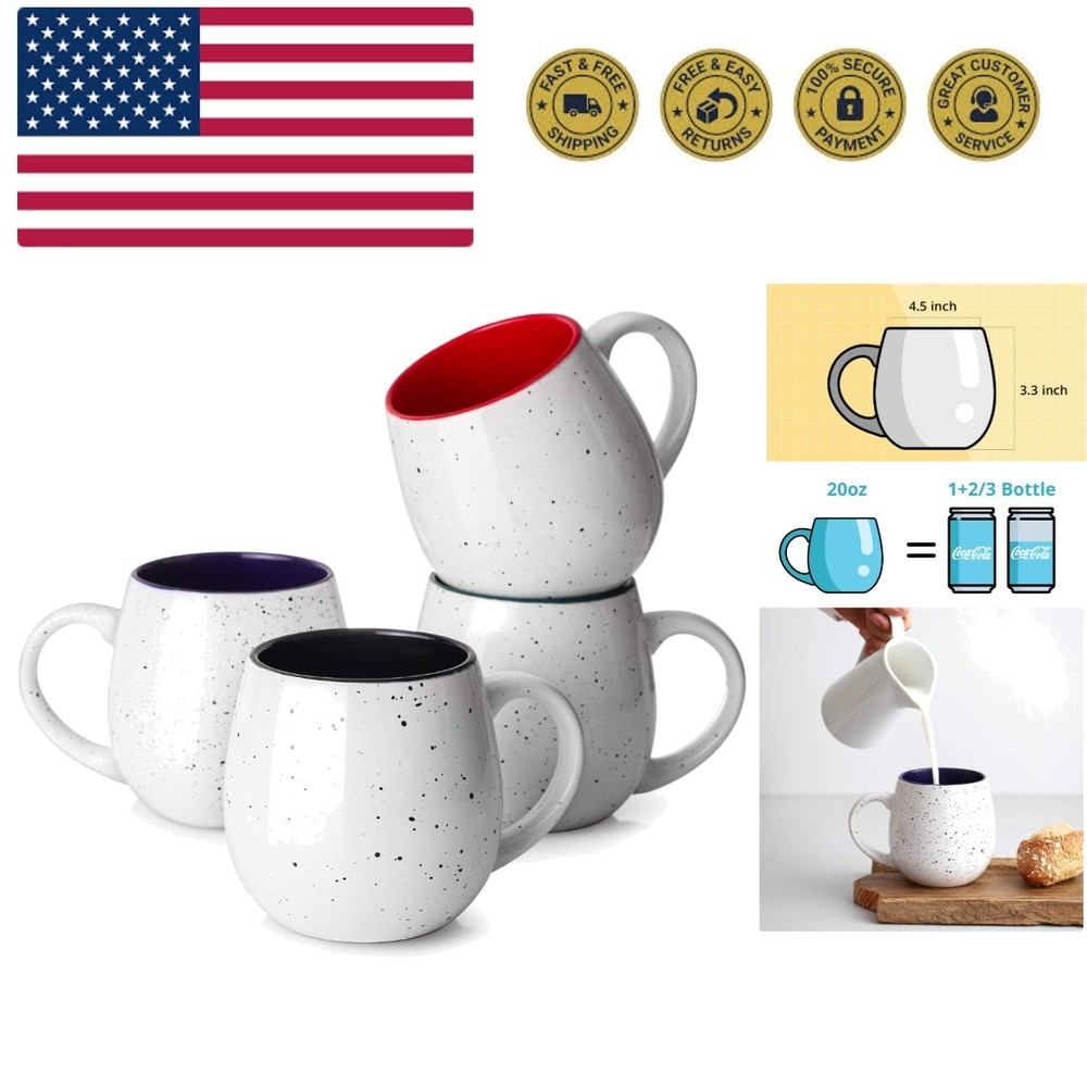 20 Ounces Coffee Mugs Set of 4, Large Ceramic Coffee Mugs with Handles for Co...