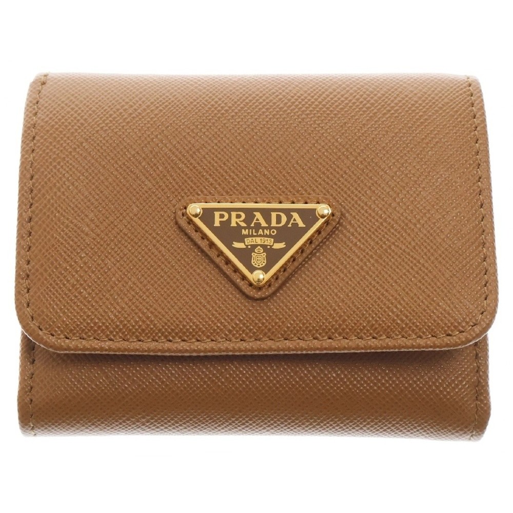 PRADA Saffiano Leather Tri-fold Wallet with Triangle Logo Plate