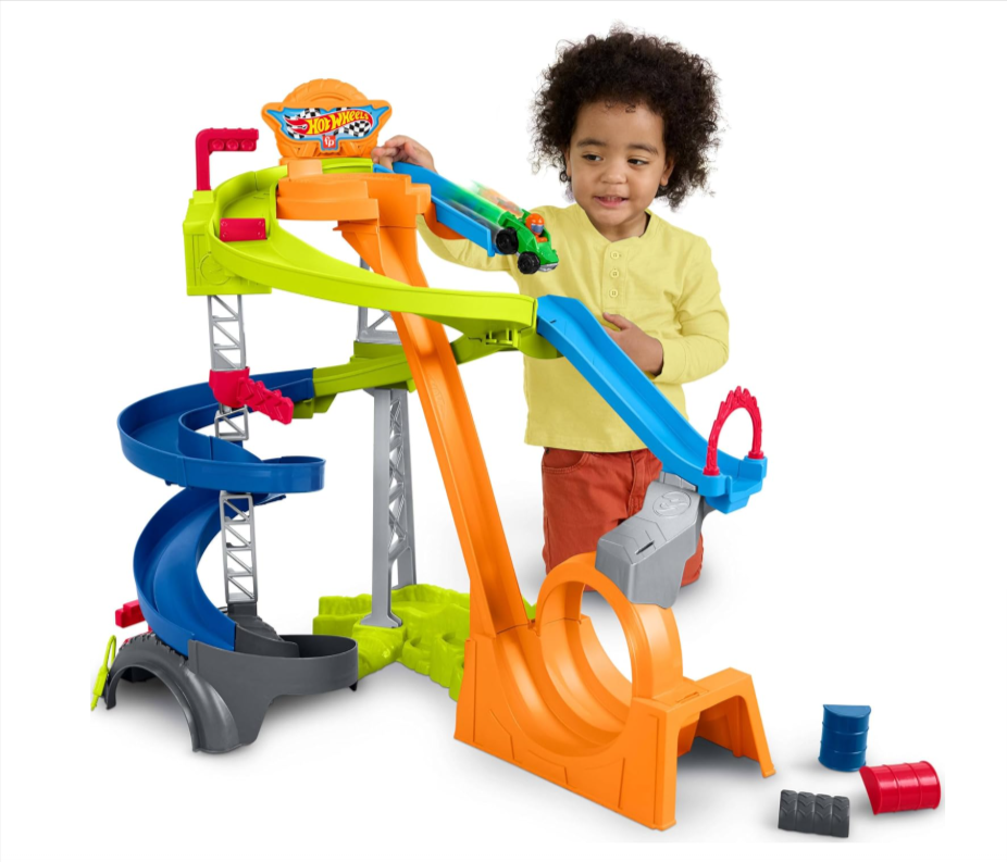 Fisher-Price Little People Hot Wheels Spiral Stunt Speedway Race Track Playset