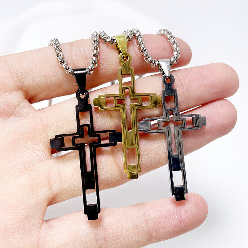Stylish Minimalist Hollowed Out Cross Pendant Stainless Steel Necklace Jewelry