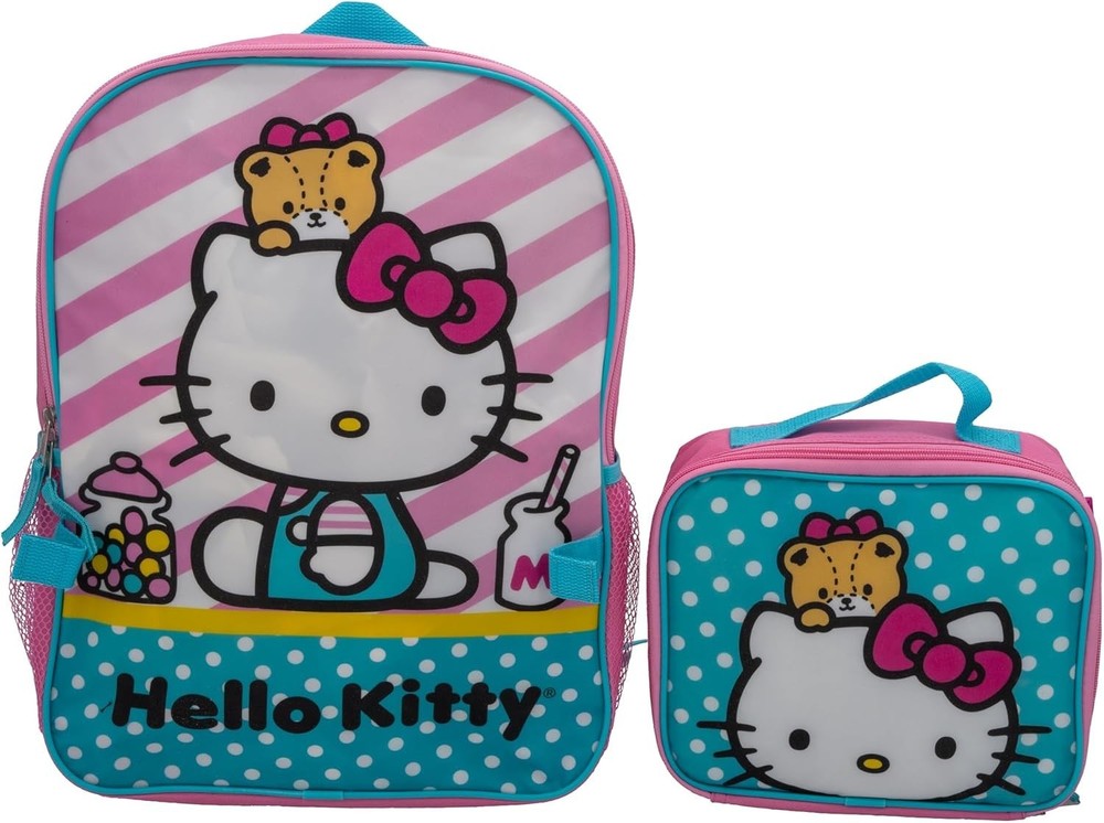 Hello Kitty 2-Piece Kawaii Backpack Set for Girls 16 Inch School Bag