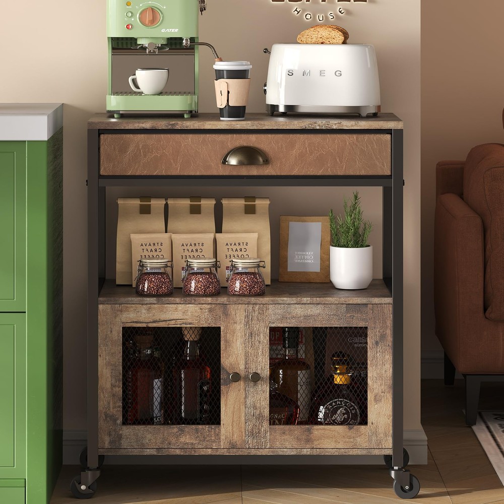 Coffee Bar Cabinet，3 Tiers Kitchen Coffee Cart with Drawer for The Home, Mova...