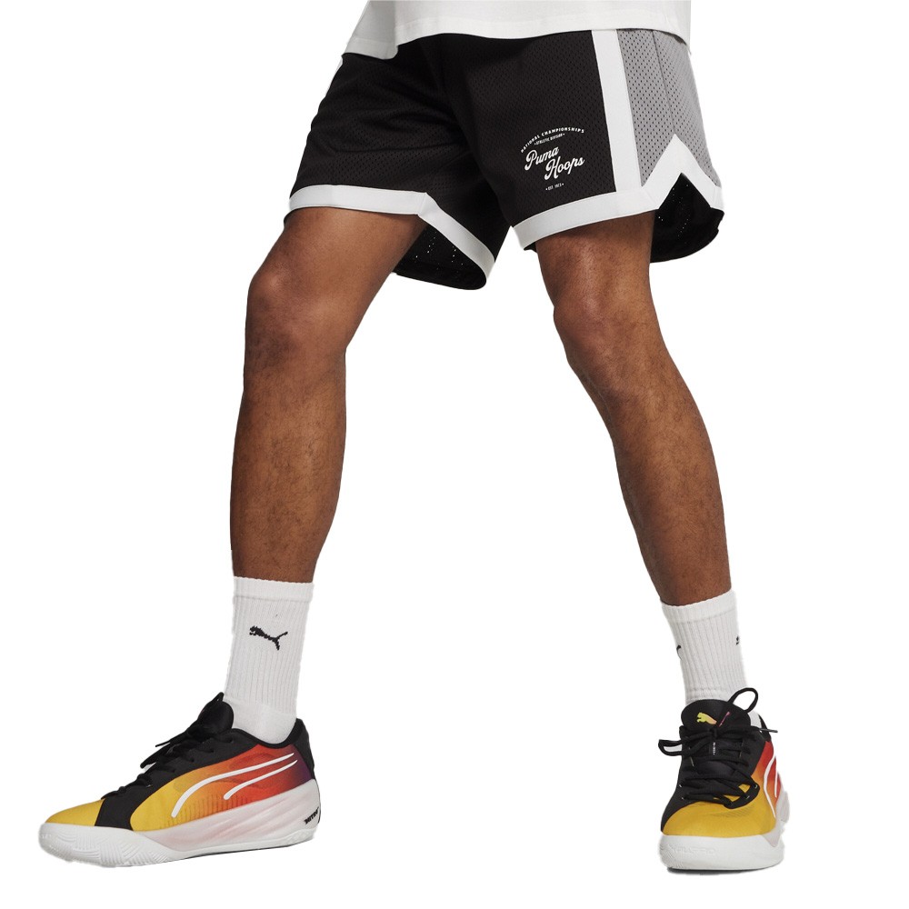 PUMA Hoops Showtime Mesh Basketball Athletic Shorts Mens Black Casual Athletic B