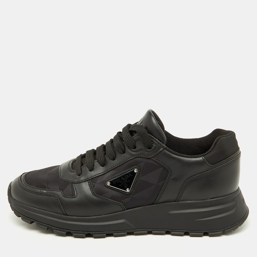 Prada Prax 1 Low Top Sneakers in Black Leather and Re-Nylon Size 40