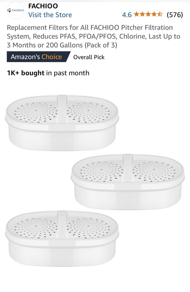 Pack of 5 FACHIOO J1 Carbon Water Filters for WATERDROP Pitcher