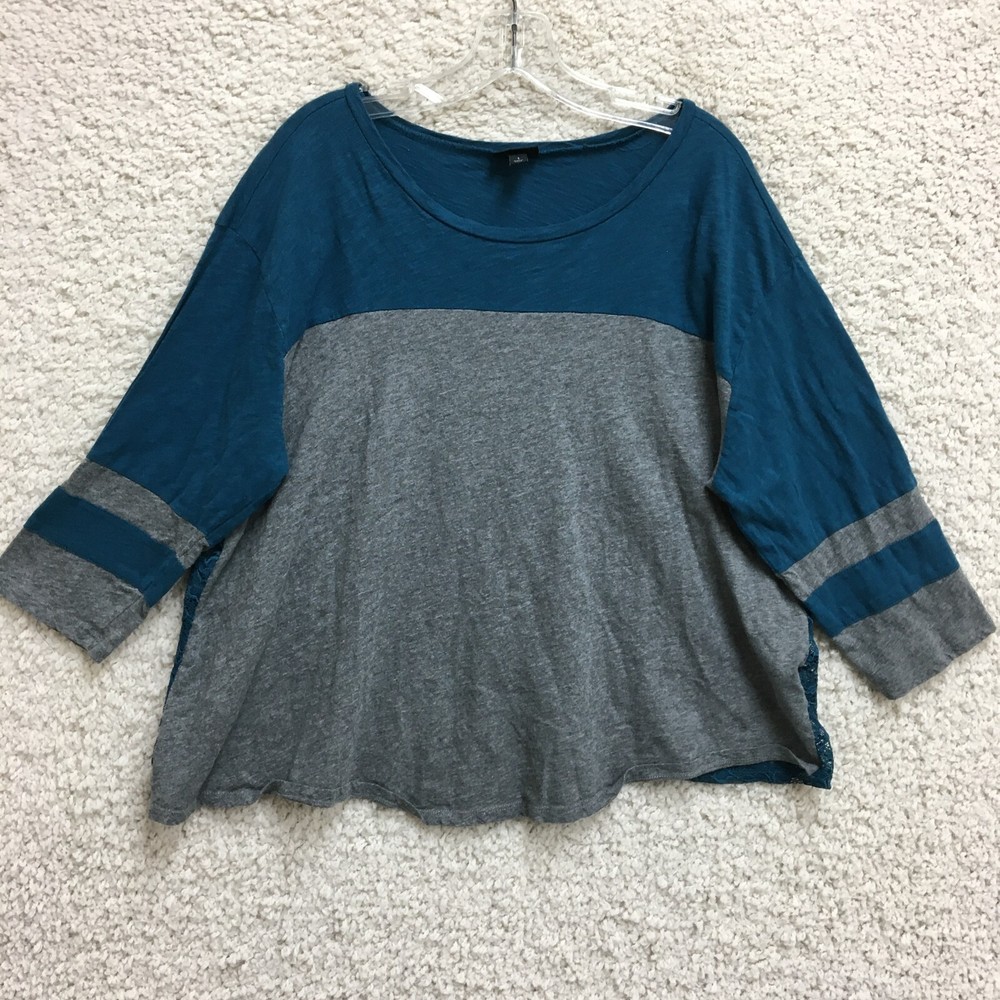 Torrid Top Shirt 1X Adult Plus Blue Lace Back Colorblock Varsity Stripe Womens