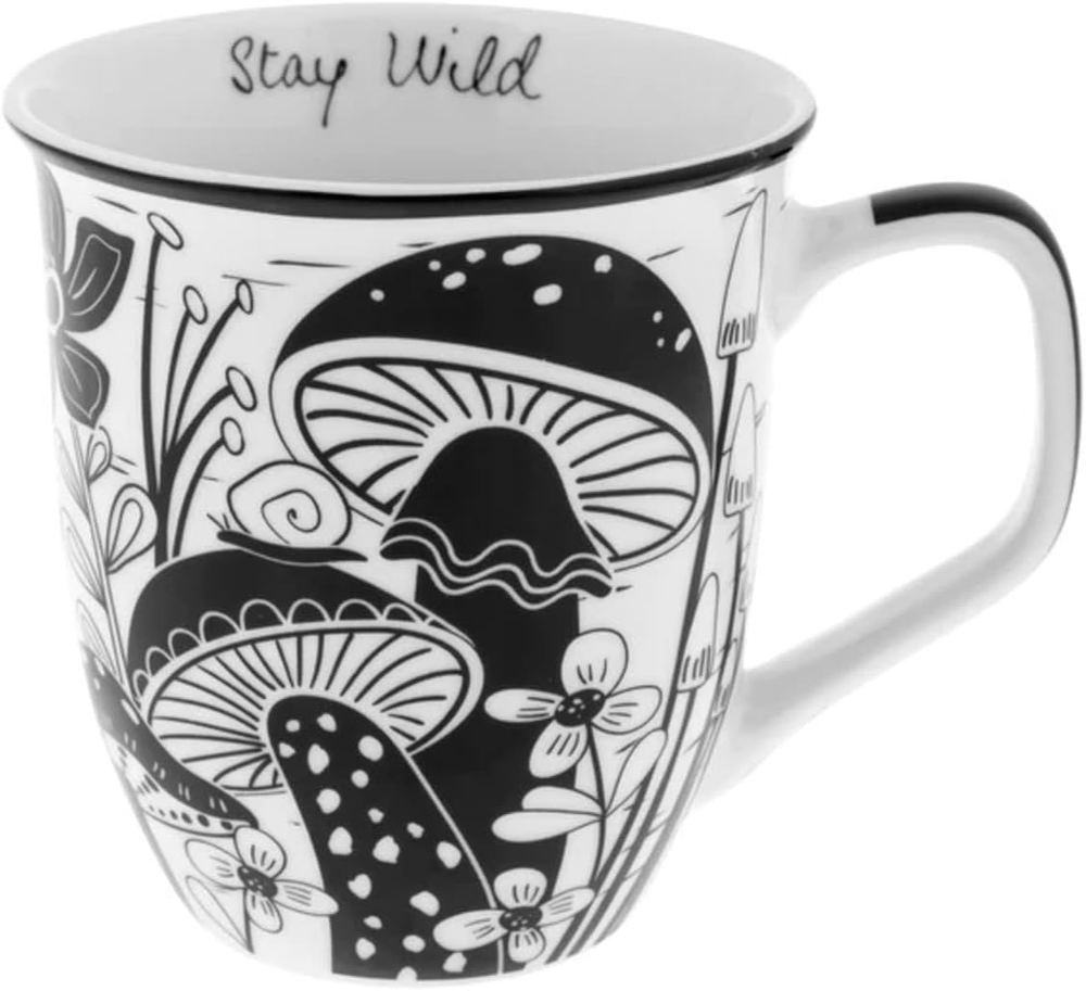 Gifts 14 Oz Black and White Boho Mug Mushroom - Cute Coffee and Tea Mug - Cerami