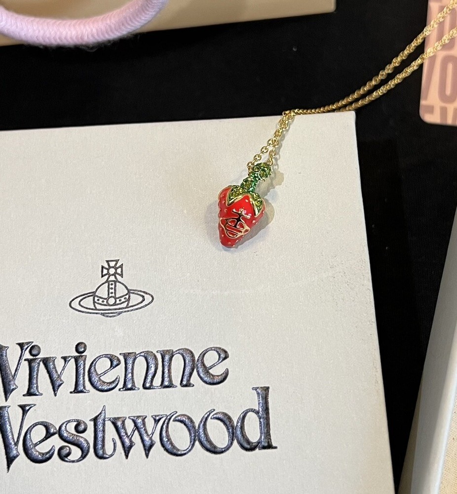 Vivienne Westwood Nana Strawberry Necklace Gold Tone with Box 363