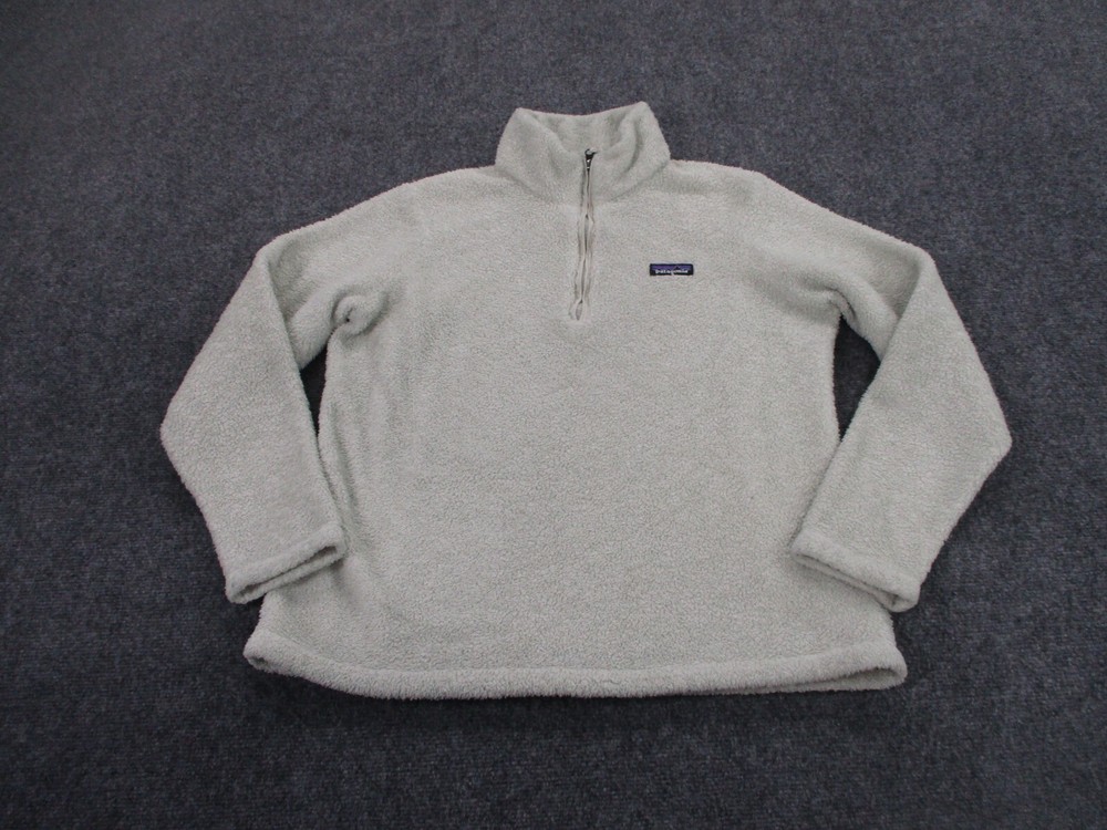 Patagonia Womens White Fuzzy Fleece Jacket for Hiking Camping Outdoors