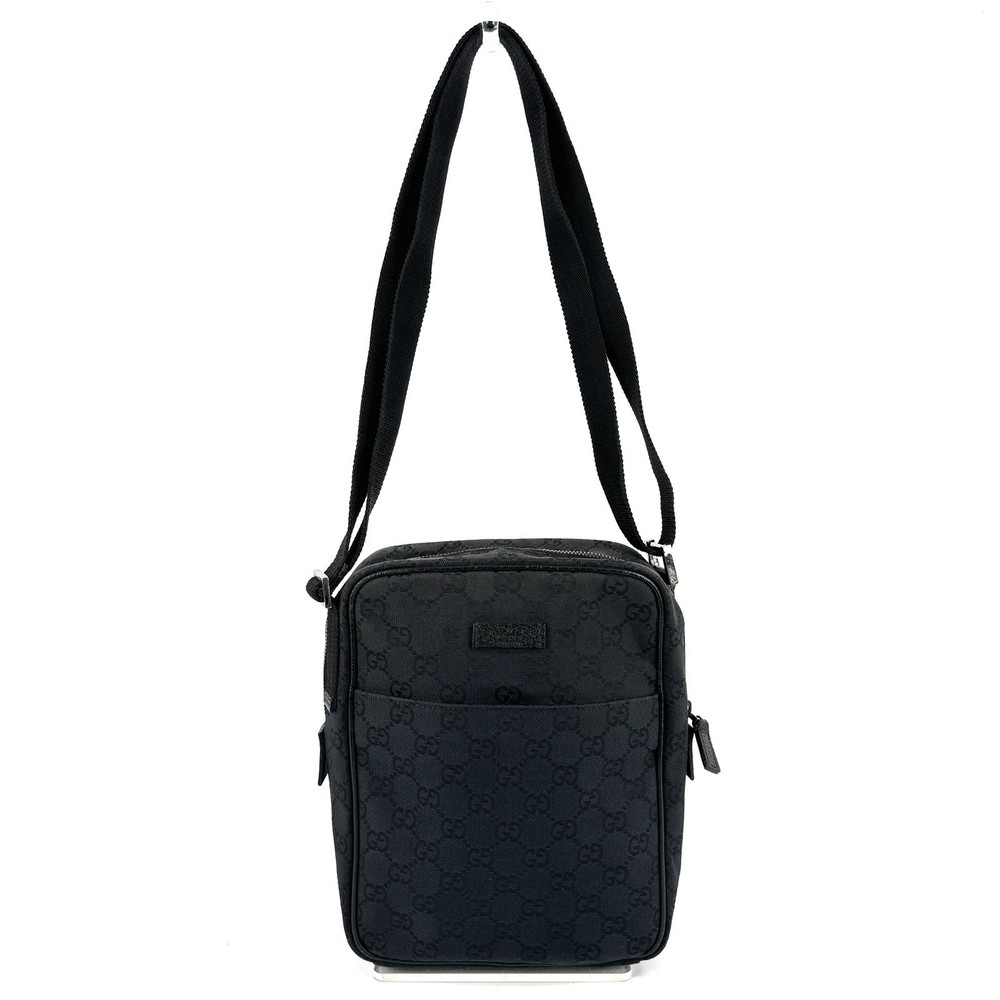 GUCCI GG Canvas Leather Crossbody Shoulder Bag Black Authentic Japan