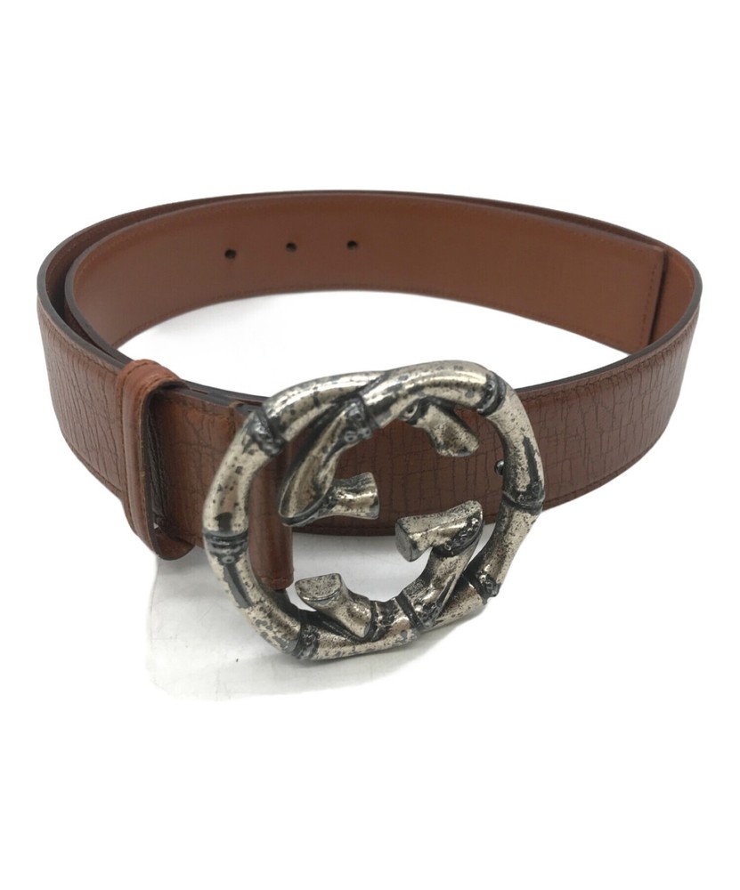 Gucci Bamboo Buckle Brown Leather Belt Authentic Japan RA