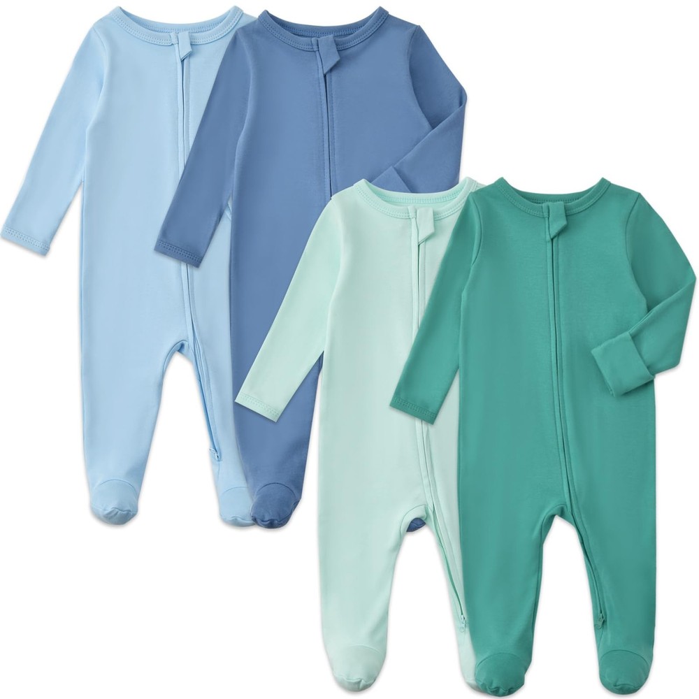 Baby Pajamas with Mitten Cuffs Zipper 4-Pack Infant Newborn Cotton Long Sleev...